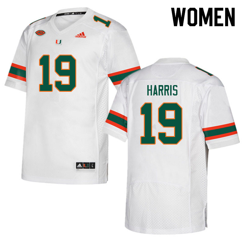 Women #19 Jaden Harris Miami Hurricanes College Football Jerseys Sale-White - Click Image to Close